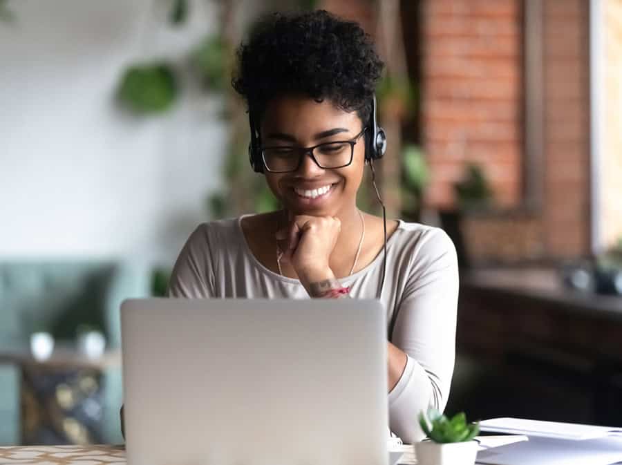 Woman attending an online lecture